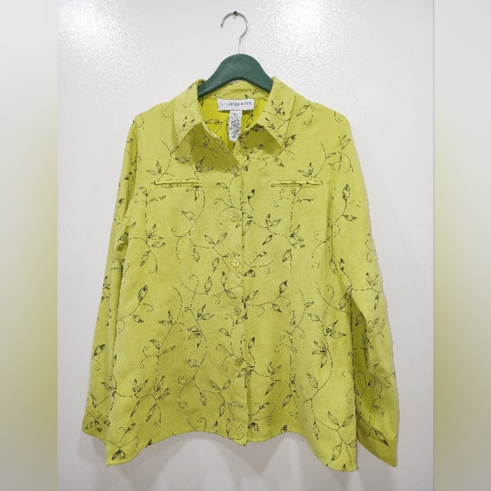 VINTAGE SAG HARBOR WOMAN SHIRT LIGHT GREEN PLUS SIZE 14